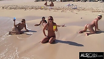 Six Lesbian Friends Engage In Outdoor Sex Acts On A Public Beach