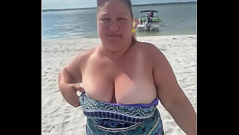 Duca'S Wife, A Provocative Bbw, Exposes Her Large Natural Breasts In A Public Setting